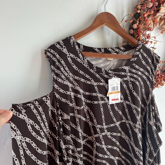Michael Michael Kors Plus Size 3X Chain-Print Cold-Shoulder Top - Chocolate - Picture 3 of 12